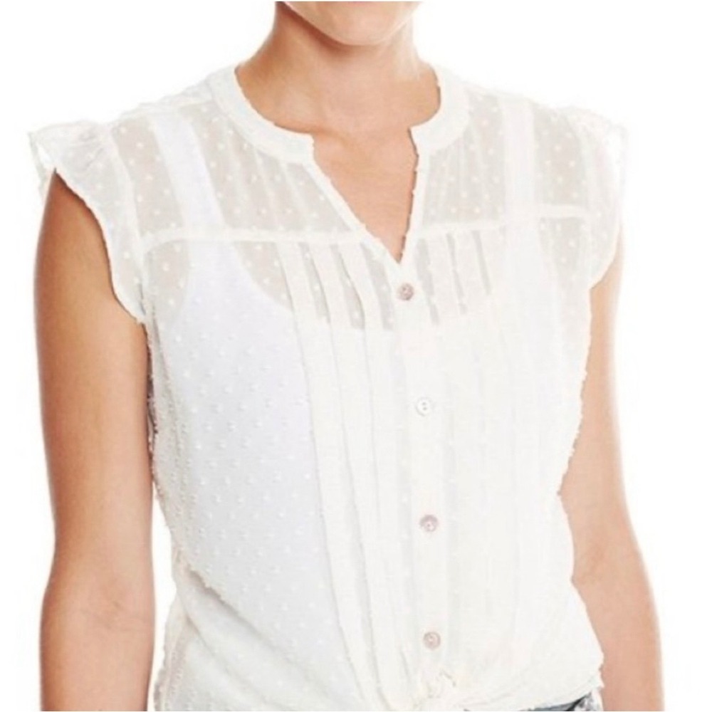 Matilda Jane‎ Happy & Free Cresting Wave Ivory Swiss Dot Ruffle Sleeve Pintuck L